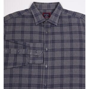 Untuckit Gray Blue Plaid Cotton Flannel Button Up Shirt Lucca Large